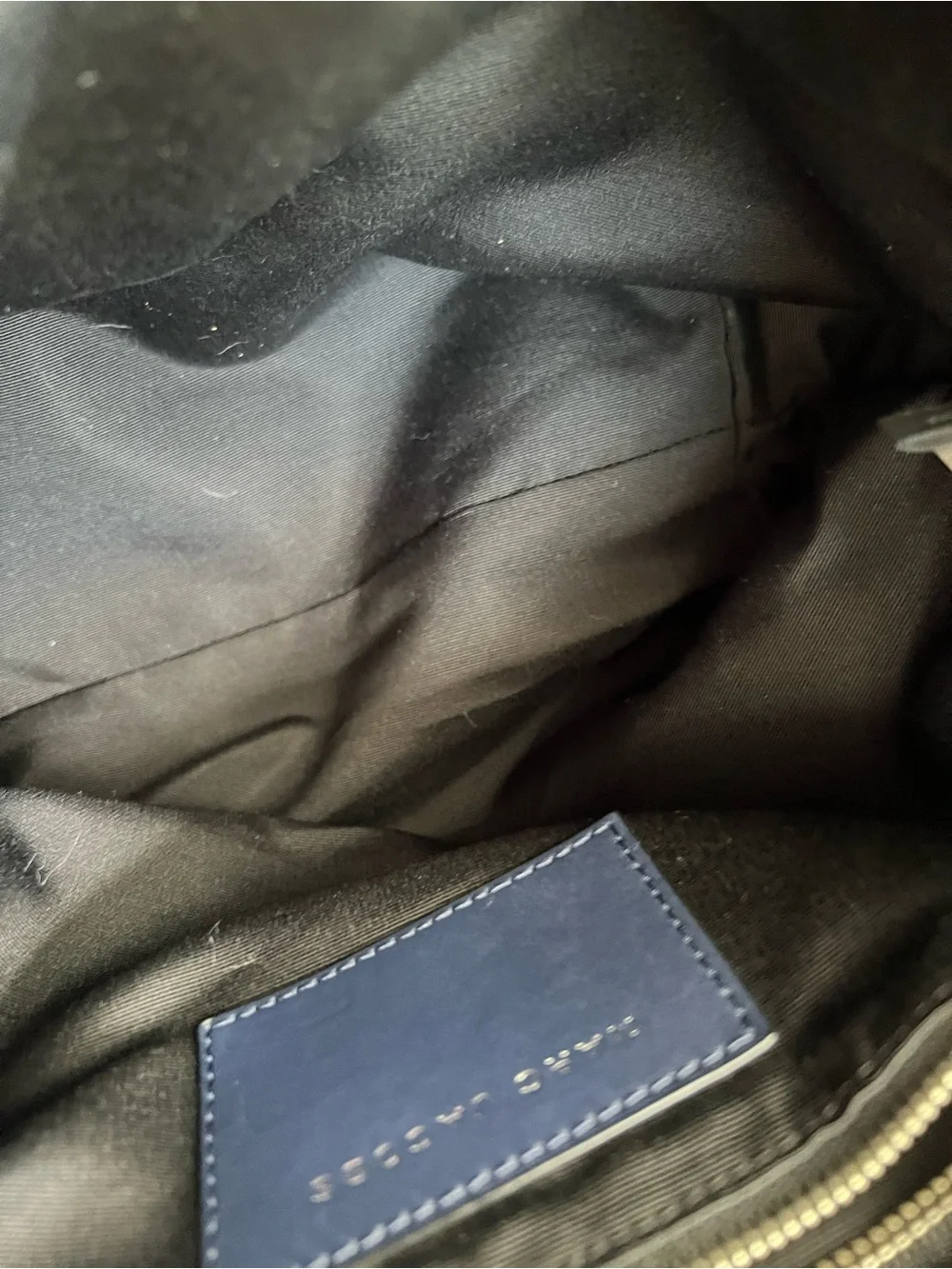 Marc Jacobs Navy Leather Drawstring Backpack with Zipper Details